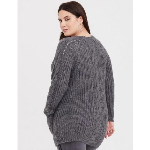 Torrid plus size 2 2X Gray Cable Cardigan Sweater Grandpa Grey Wool Blend Cozy - Picture 3 of 8
